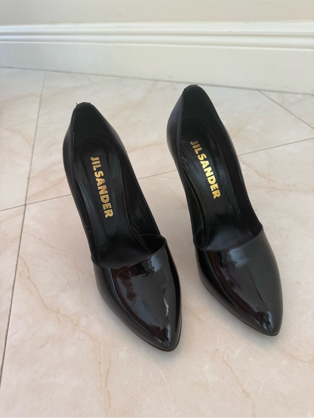 Jil Sander Black Patent Leather Pointed Pumps